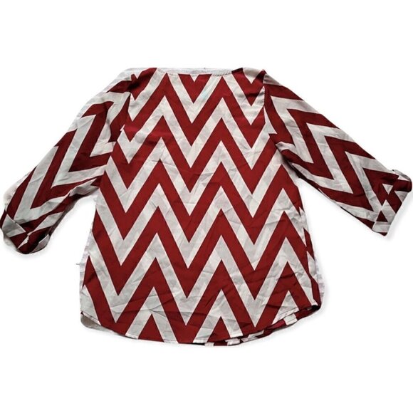 Chevron 3/4 Sleeve Silky Burgundy & White Blouse Dina Be Women’s S Business - Picture 3 of 8